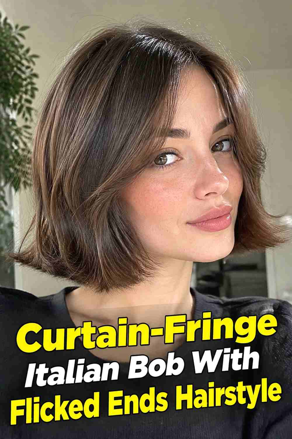 9. Curtain Fringe Italian Bob With Flicked Ends Hairstyle