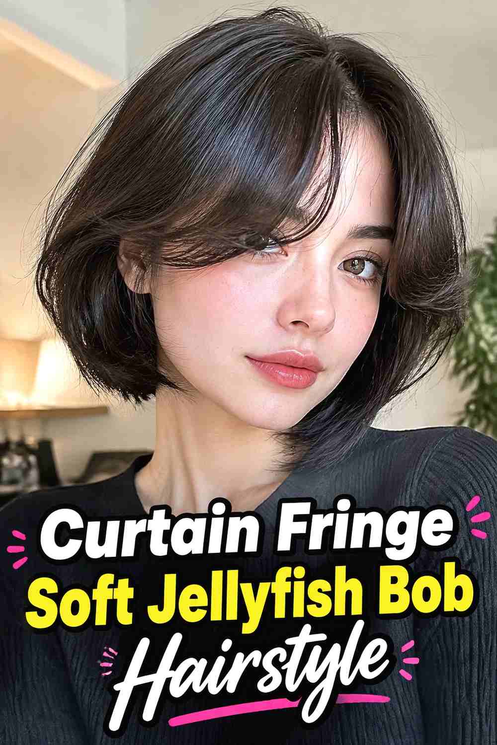4. Curtain Fringe Soft Jellyfish Bob Hairstyle