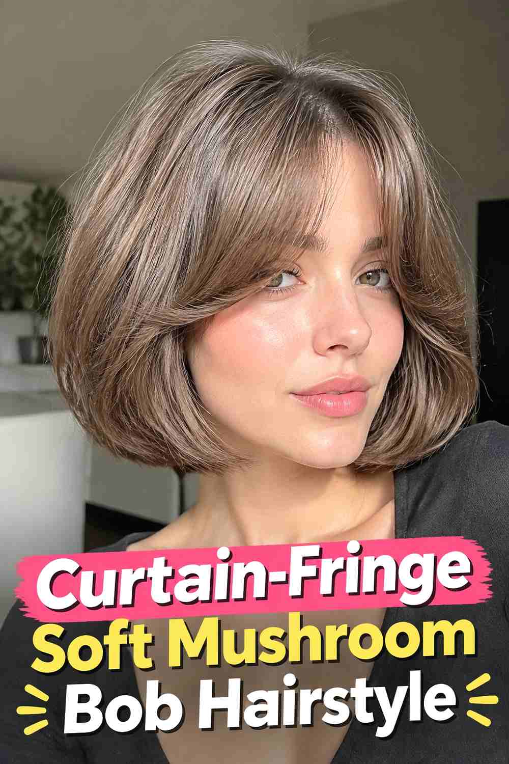 5. Curtain Fringe Soft Mushroom Bob Hairstyle