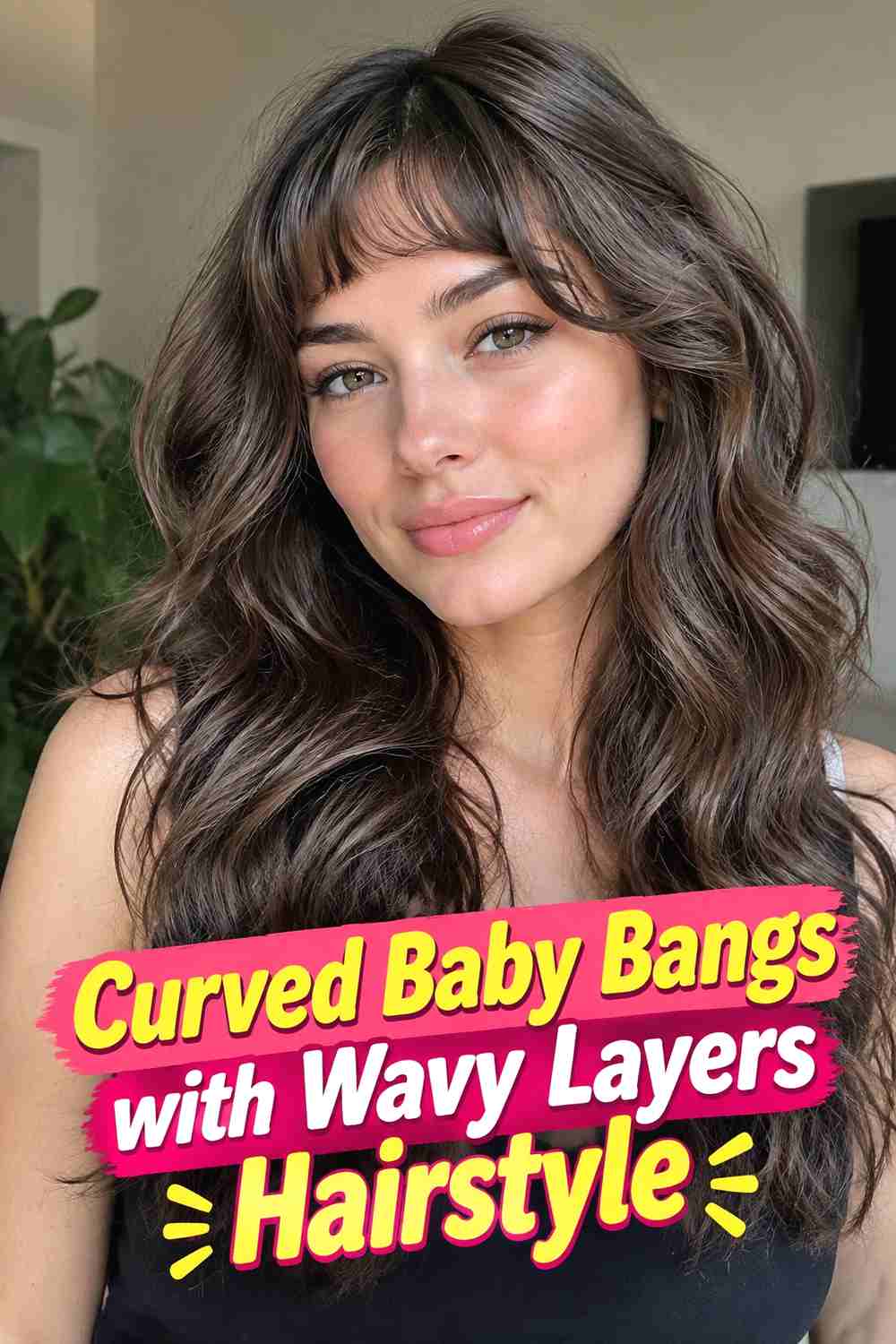 7. Curved Baby Bangs With Wavy Layers Hairstyle
