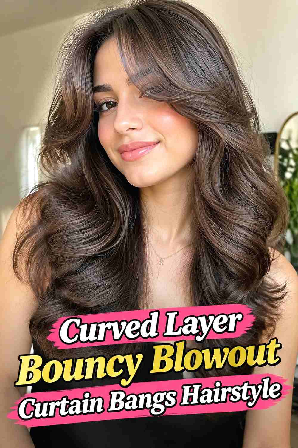 11. Curved Layer Bouncy Blowout Curtain Bangs Hairstyle