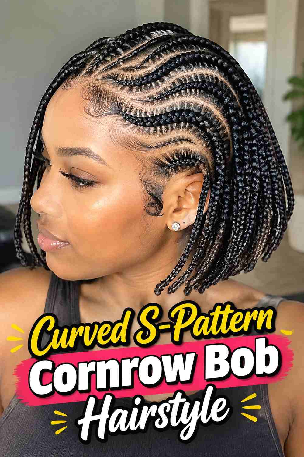 2. Curved S Pattern Cornrow Bob Hairstyle
