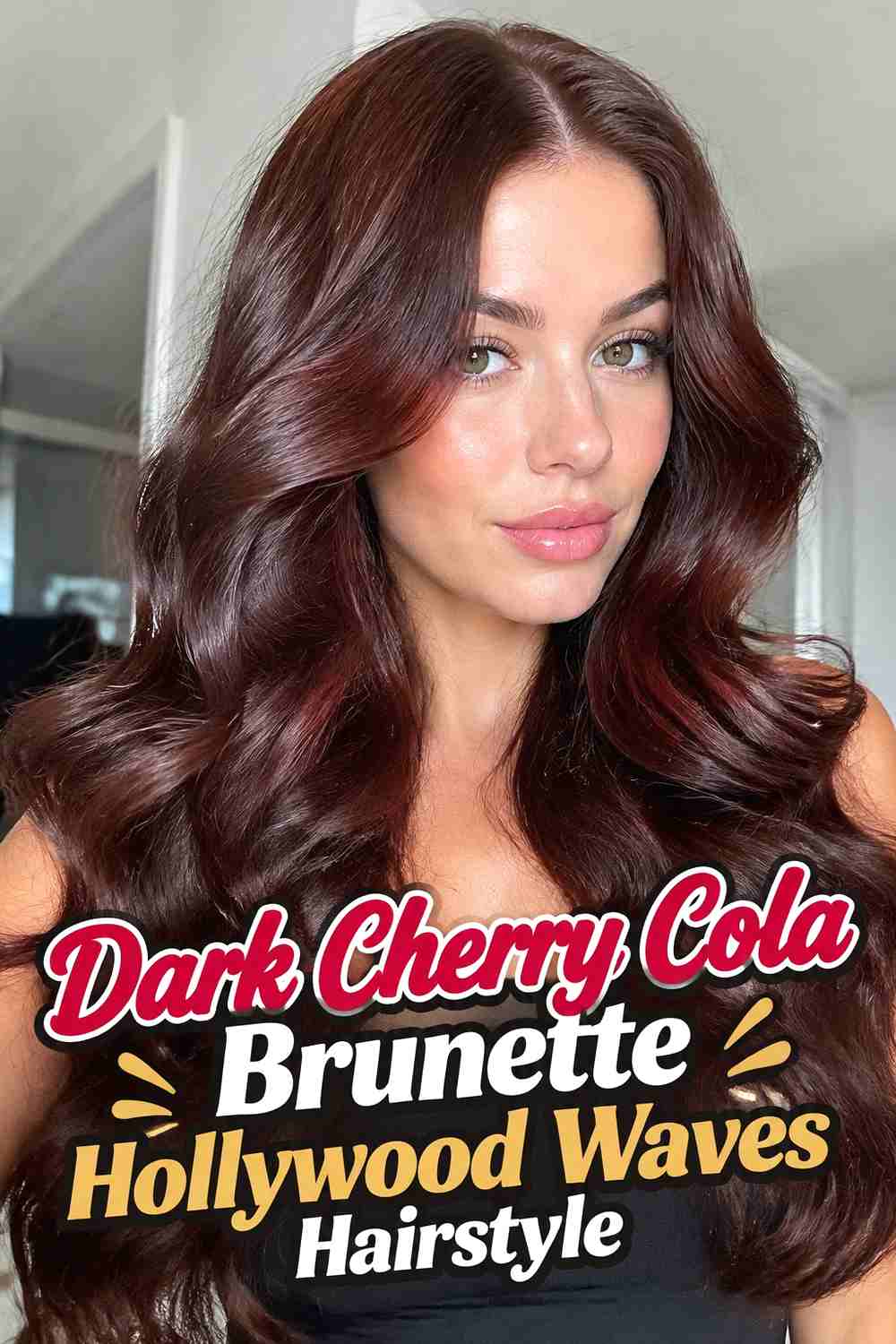 9. Dark Cherry Cola Brunette Hollywood Waves Hairstyle