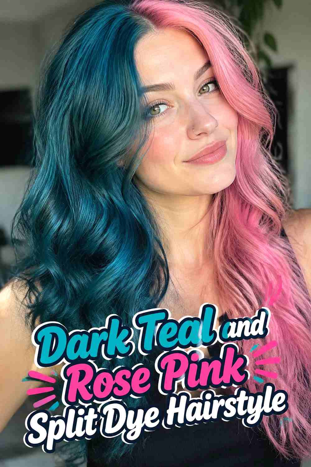 5. Dark Teal And Rose Pink Split Dye Hairstyle