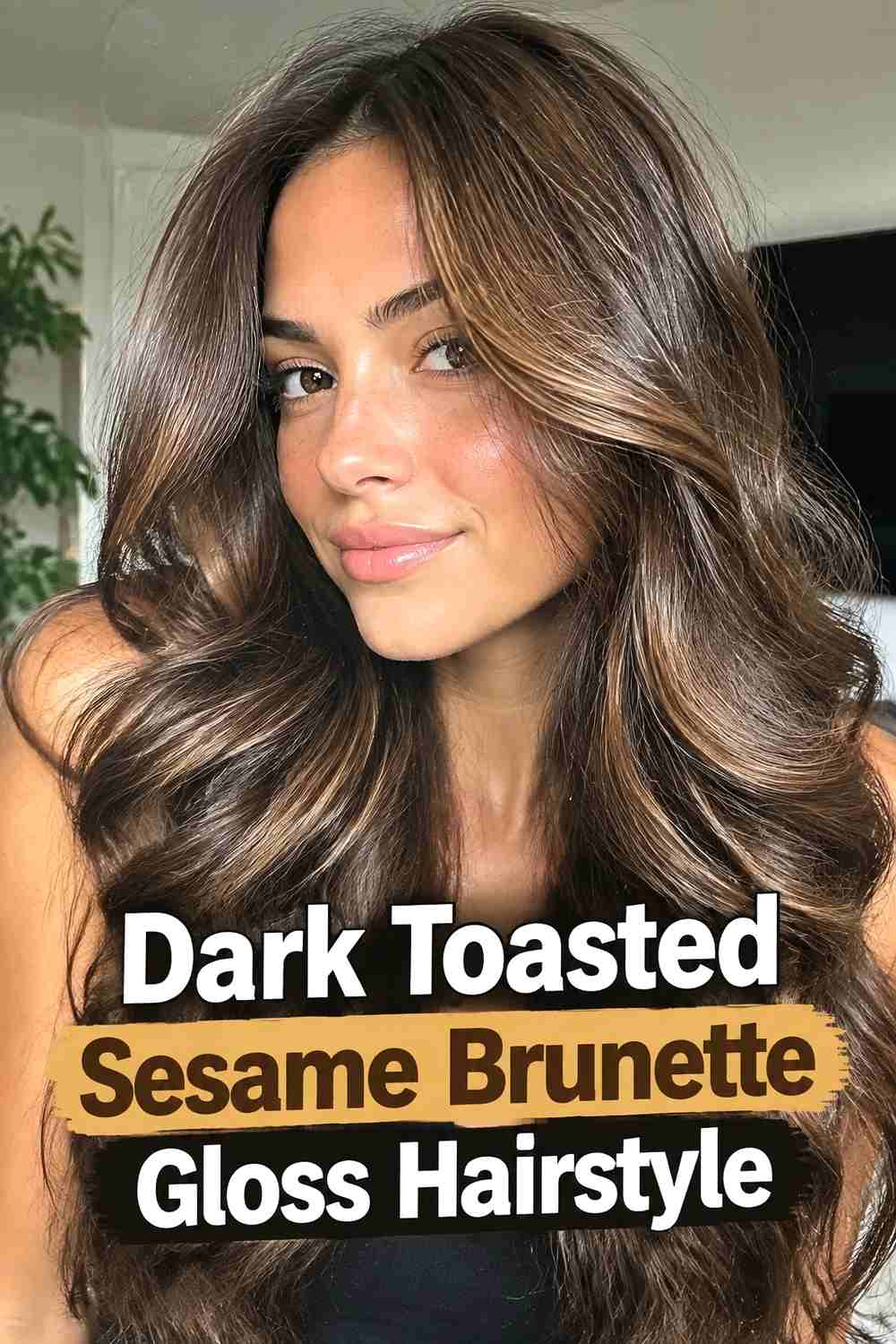 11. Dark Toasted Sesame Brunette Gloss Hairstyle
