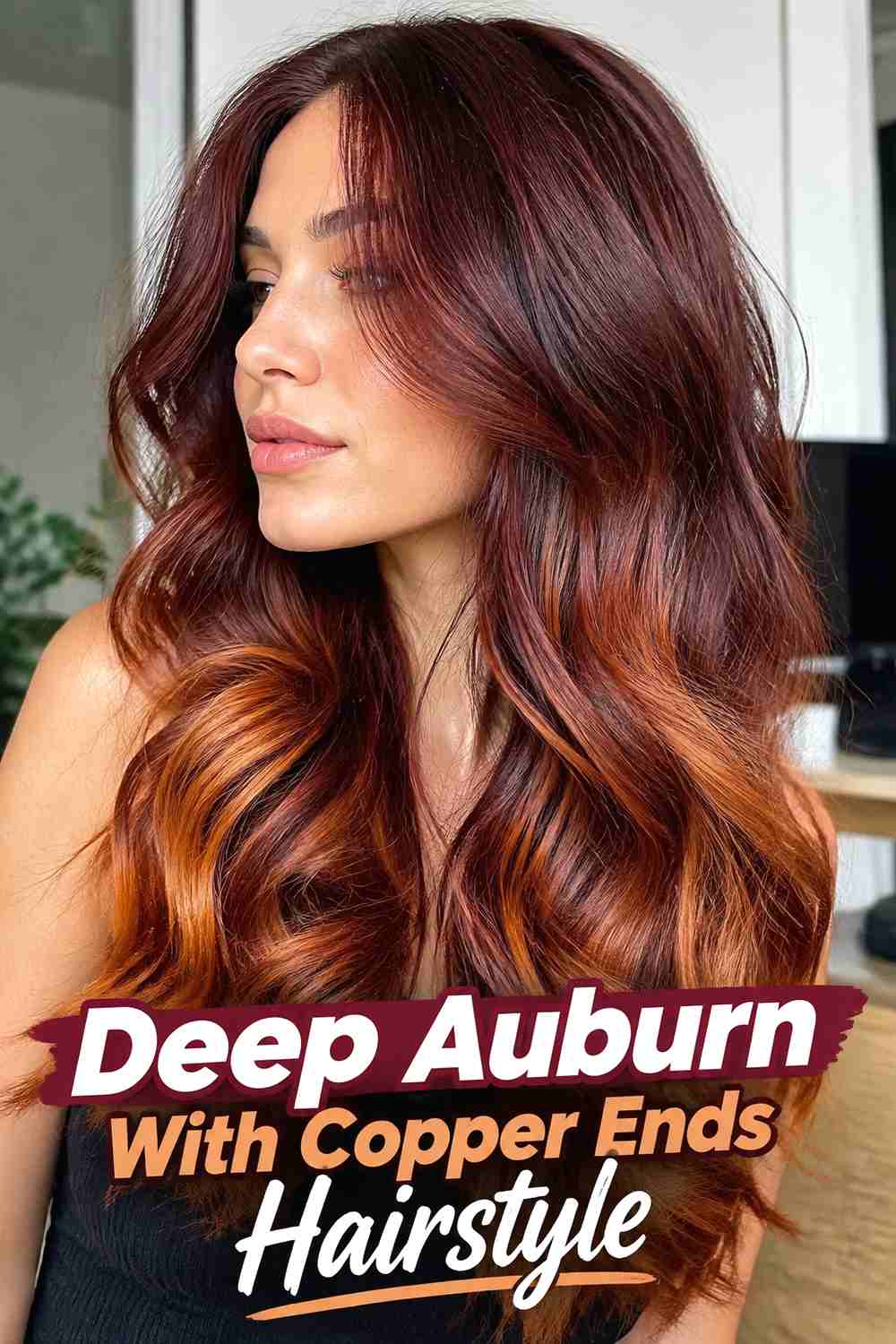 8. Deep Auburn With Copper Ends Hairstyle