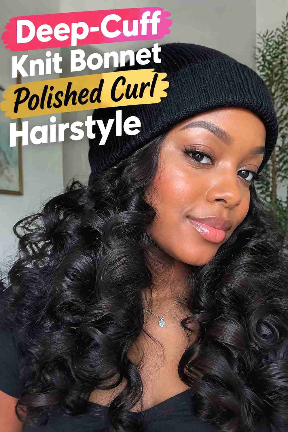 10. Deep Cuff Knit Bonnet Polished Curl Hairstyle