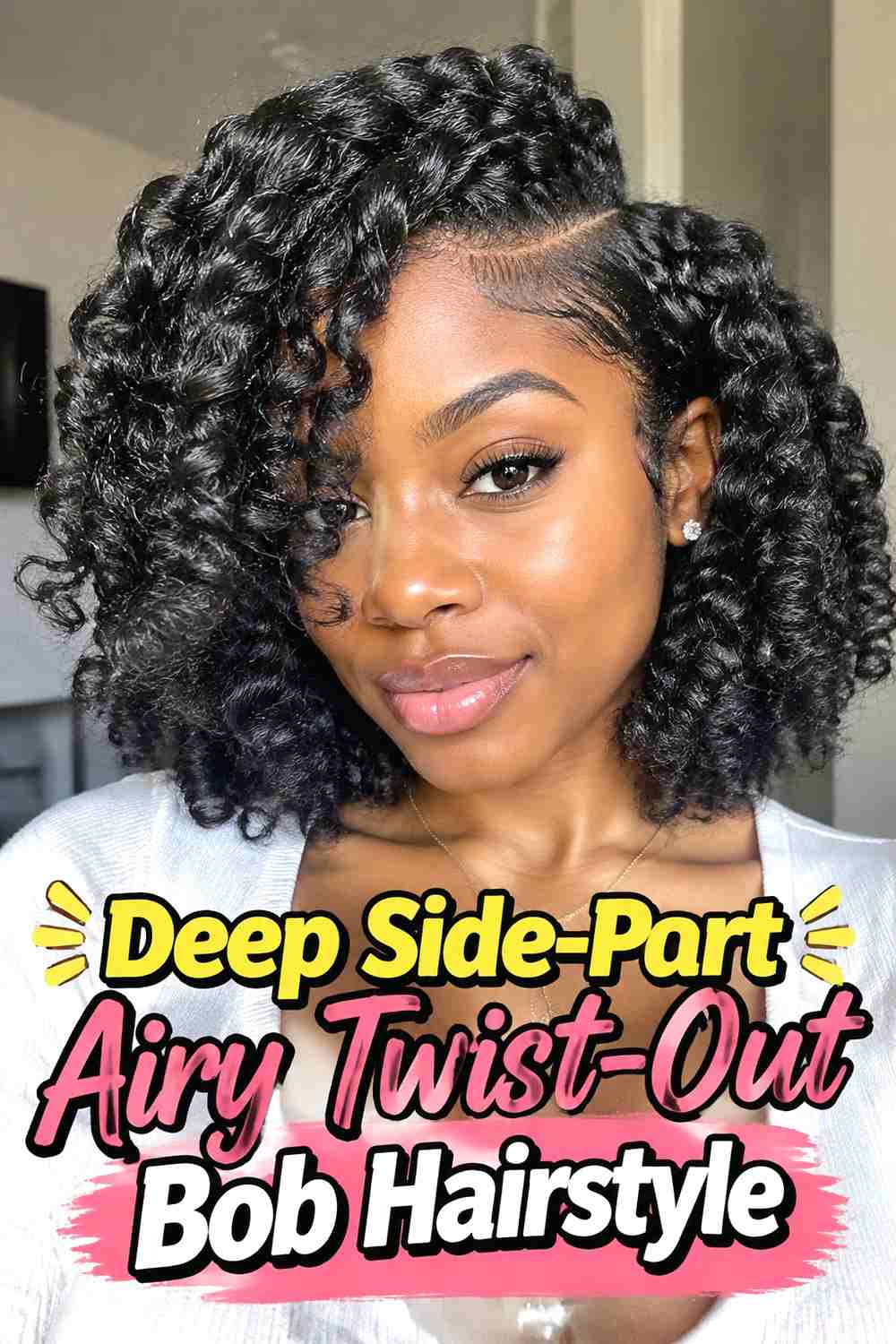 3. Deep Side Part Airy Twist Out Bob Hairstyle