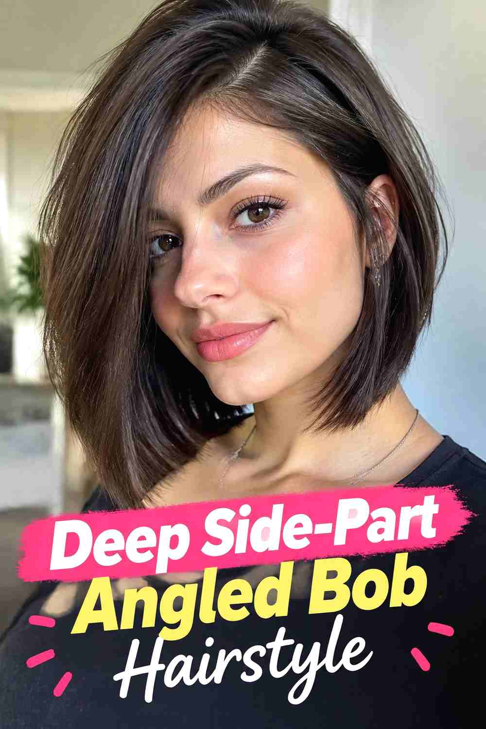 1. Deep Side Part Angled Bob Hairstyle