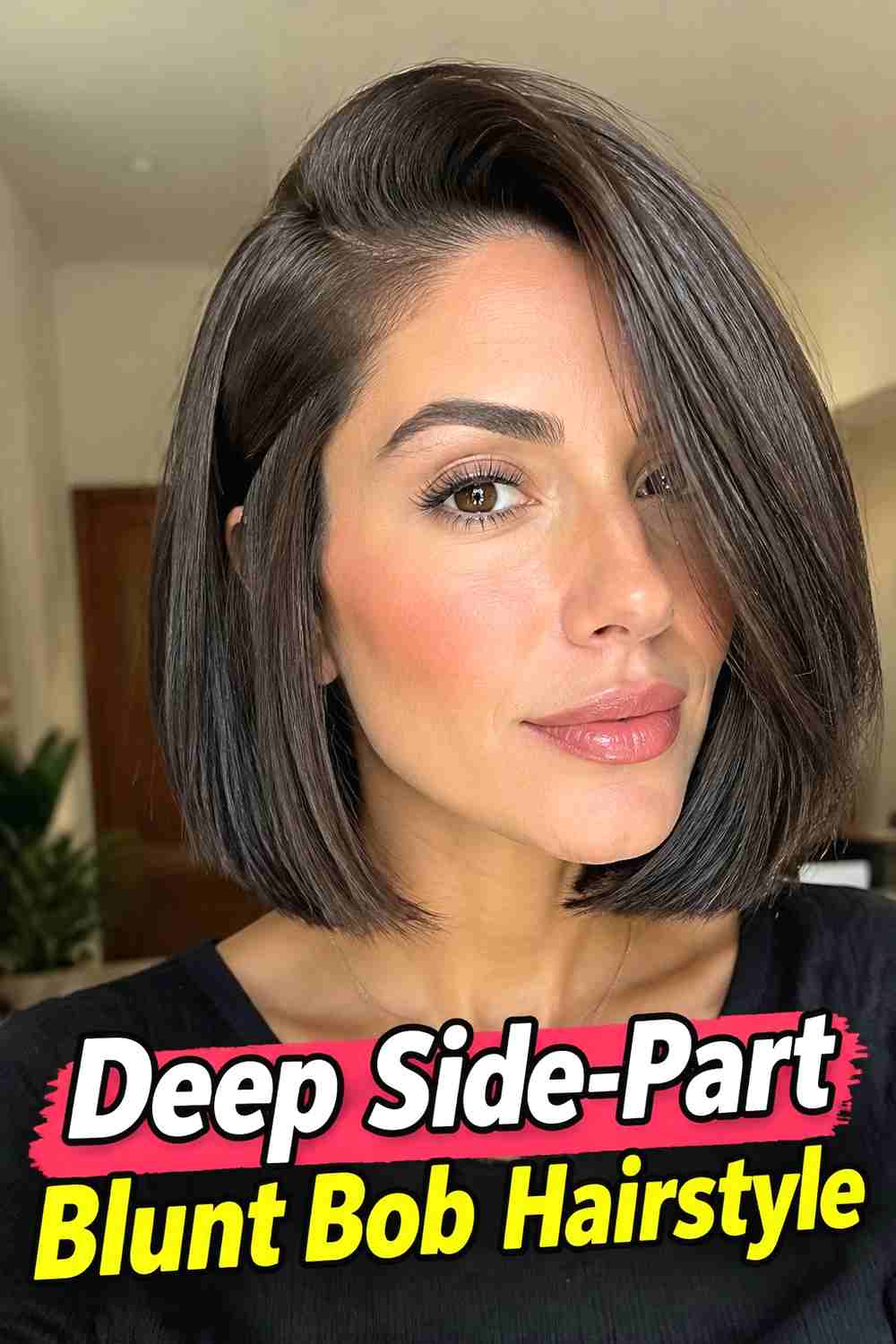 6. Deep Side Part Blunt Bob Hairstyle