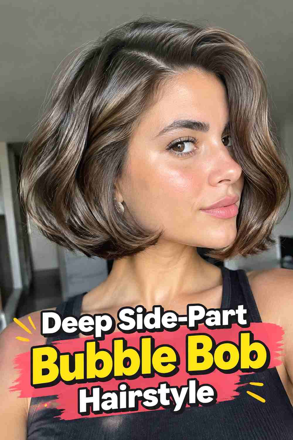 10. Deep Side Part Bubble Bob Hairstyle