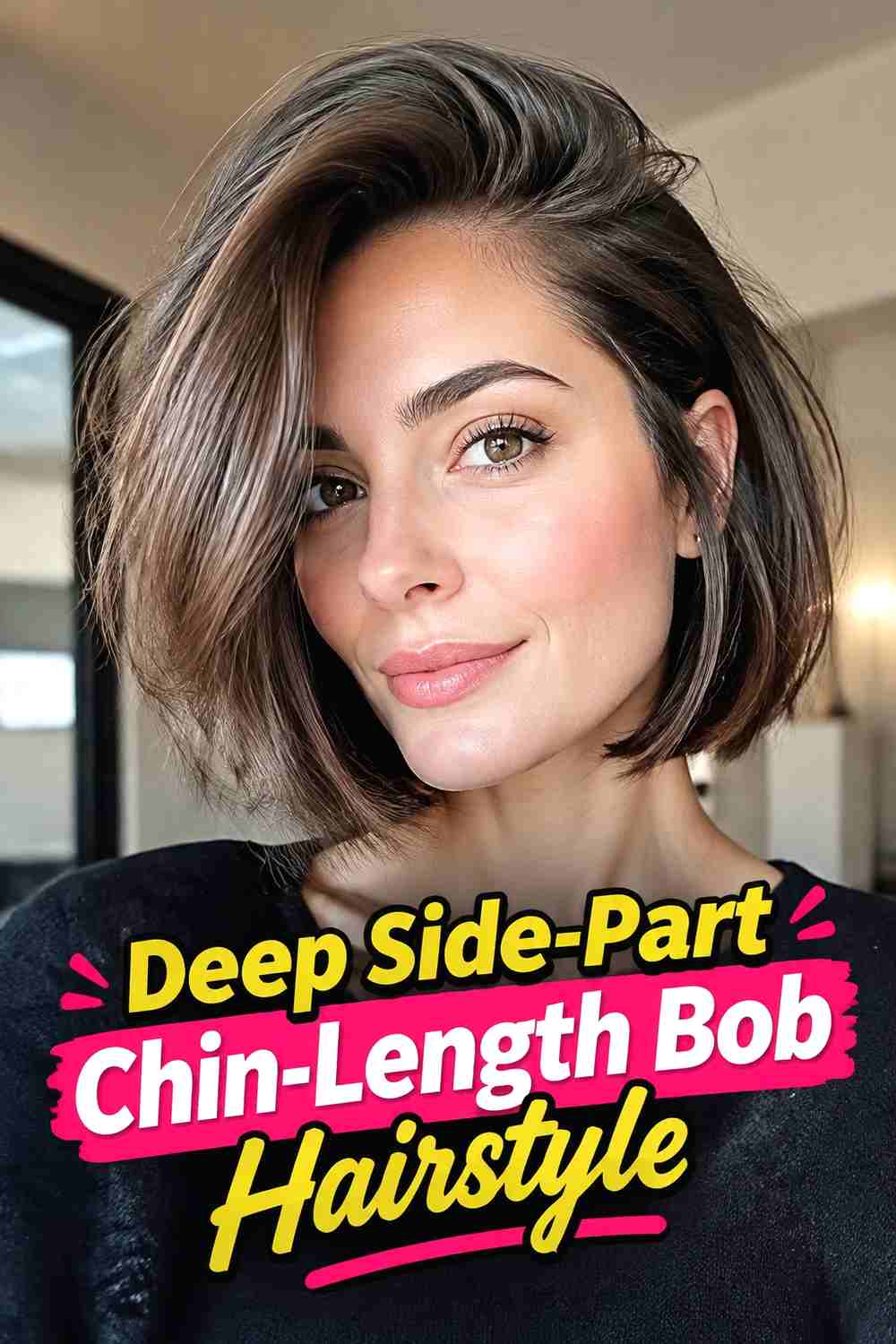 3. Deep Side Part Chin Length Bob Hairstyle
