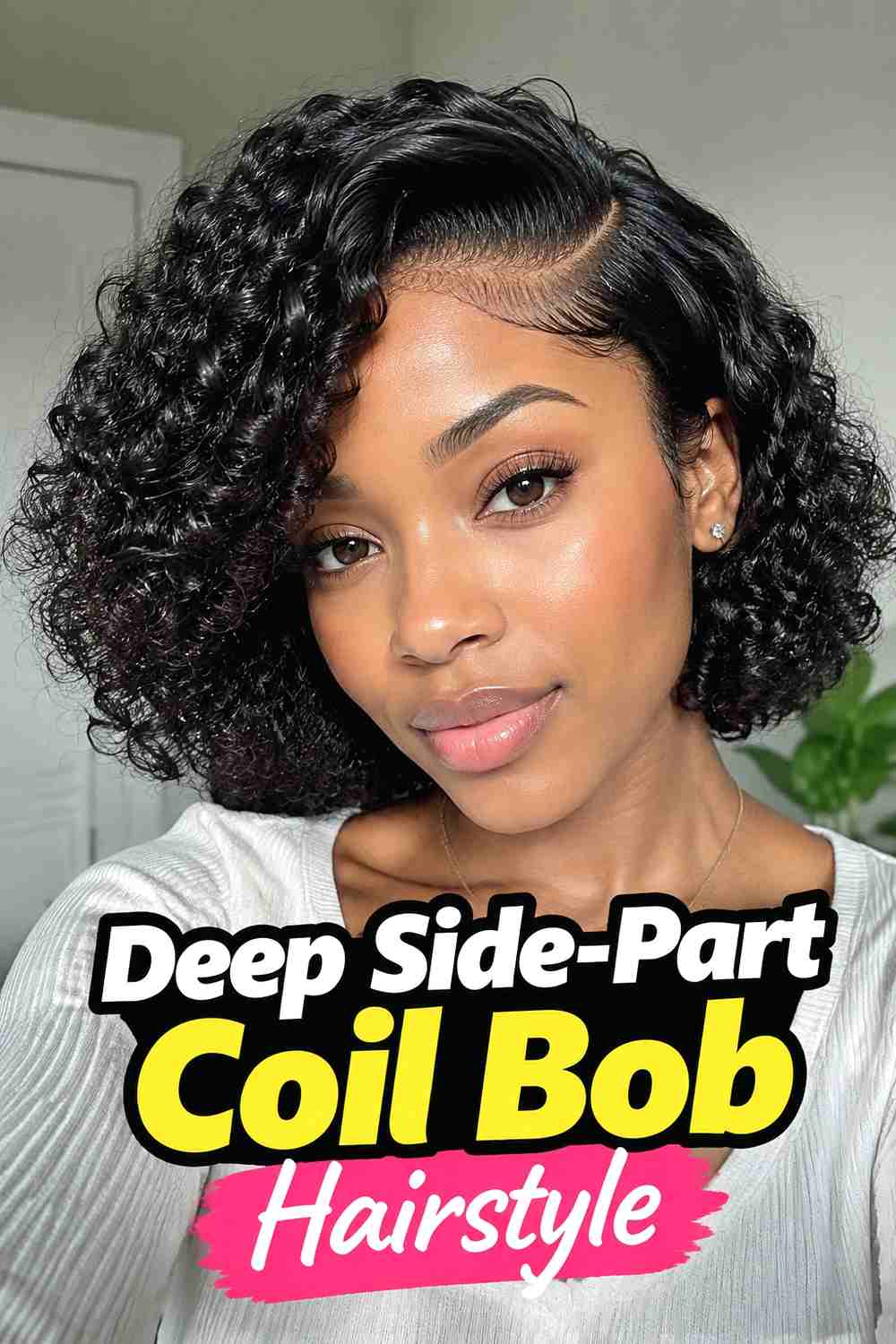 3. Deep Side Part Coil Bob Hairstyle