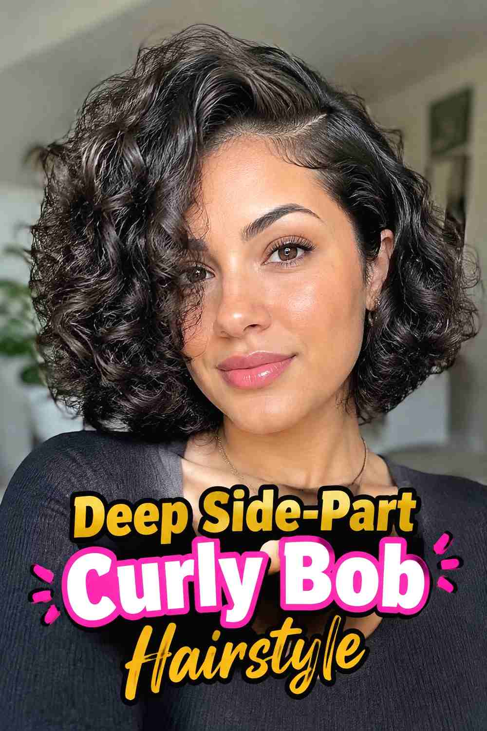 8. Deep Side Part Curly Bob Hairstyle