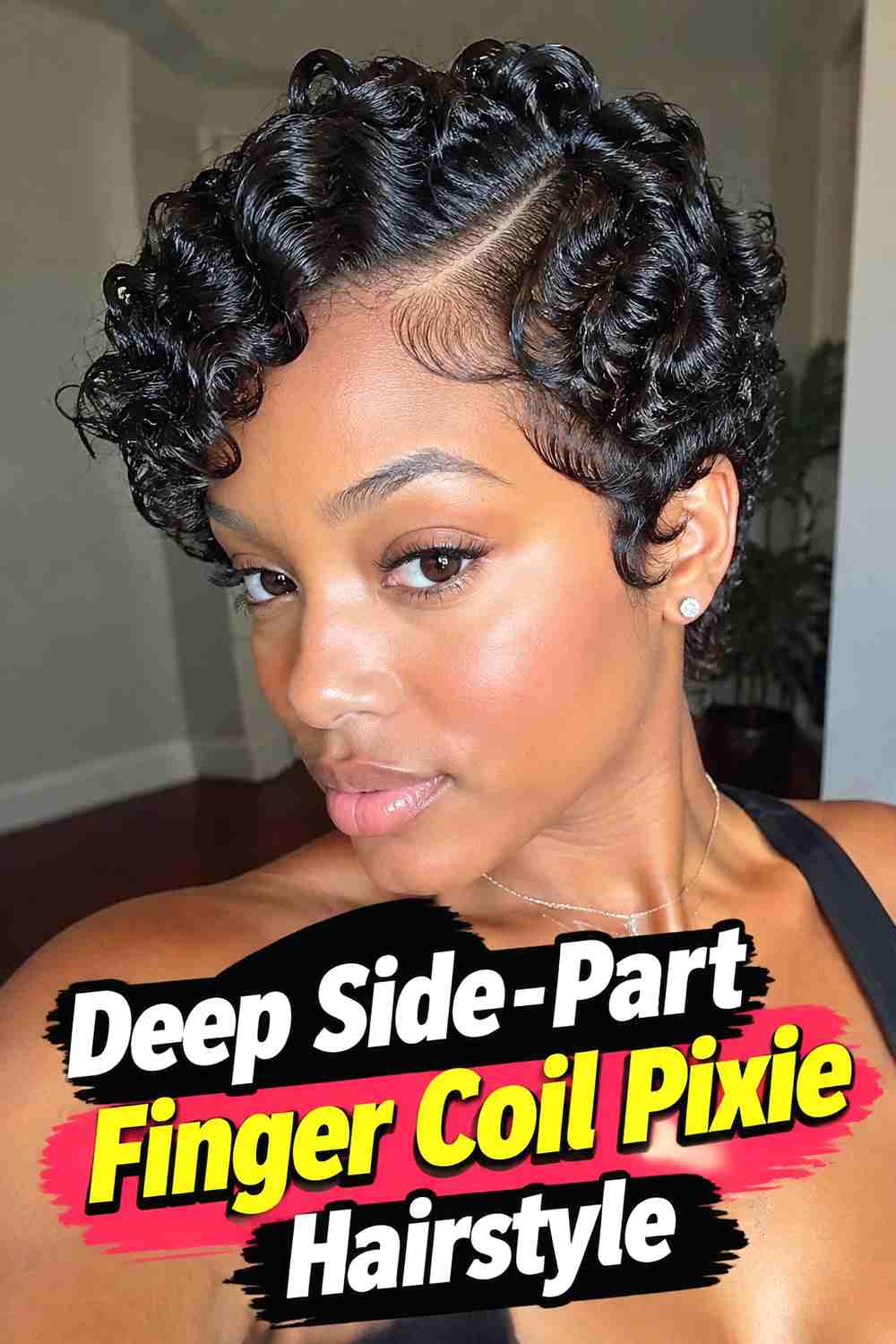 2. Deep Side Part Finger Coil Pixie Hairstyle