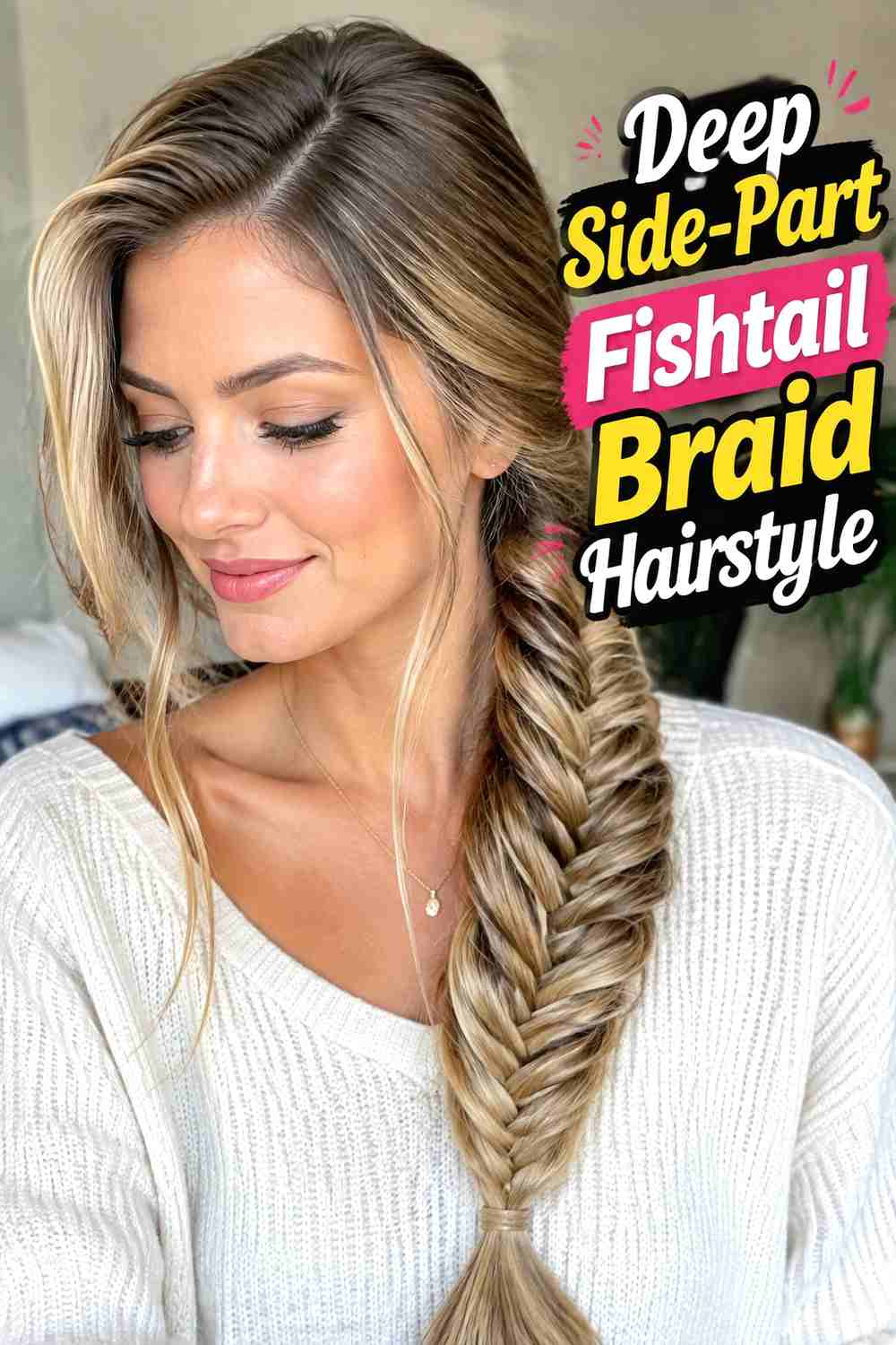 2. Deep Side Part Fishtail Braid Hairstyle