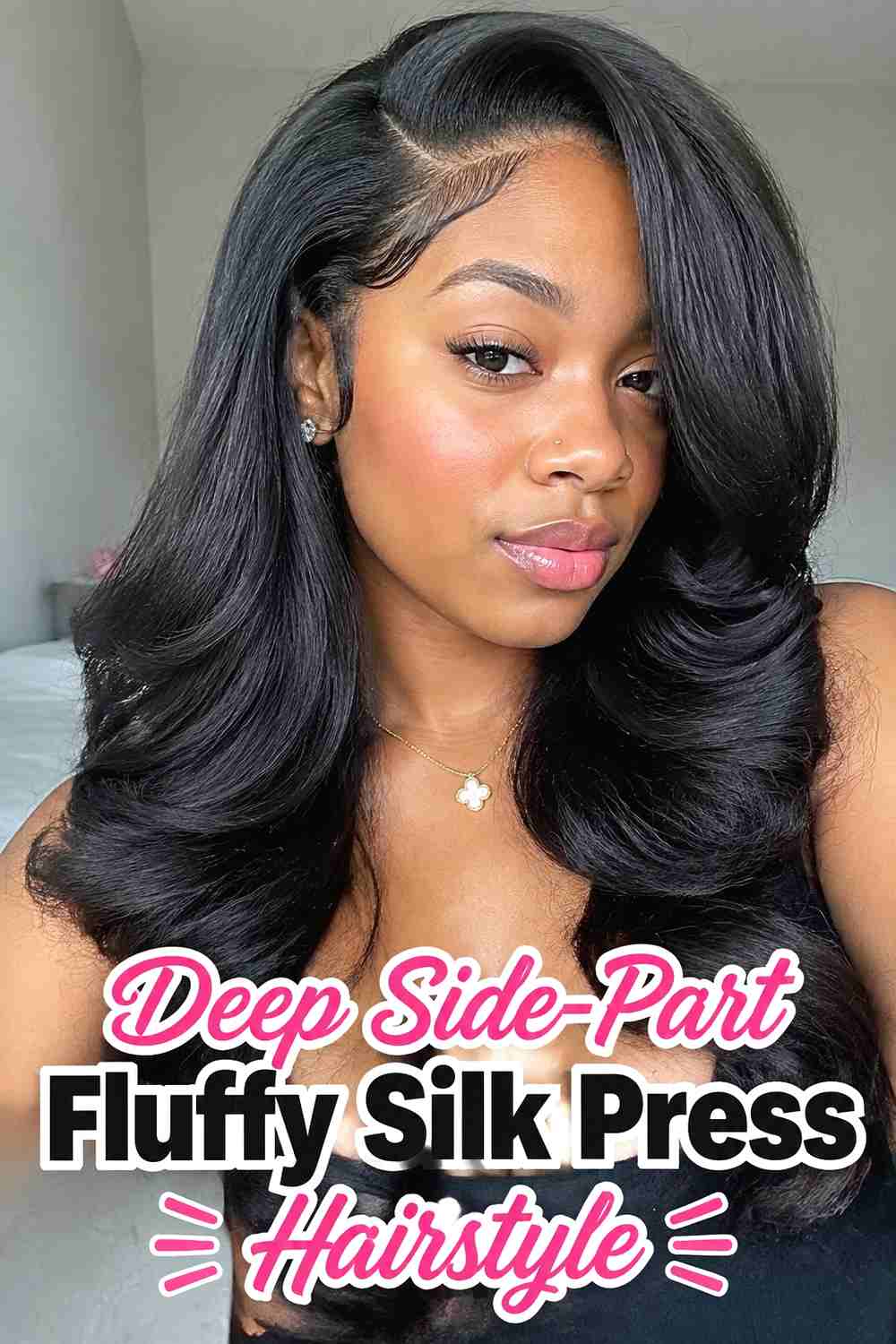 2. Deep Side Part Fluffy Silk Press Hairstyle
