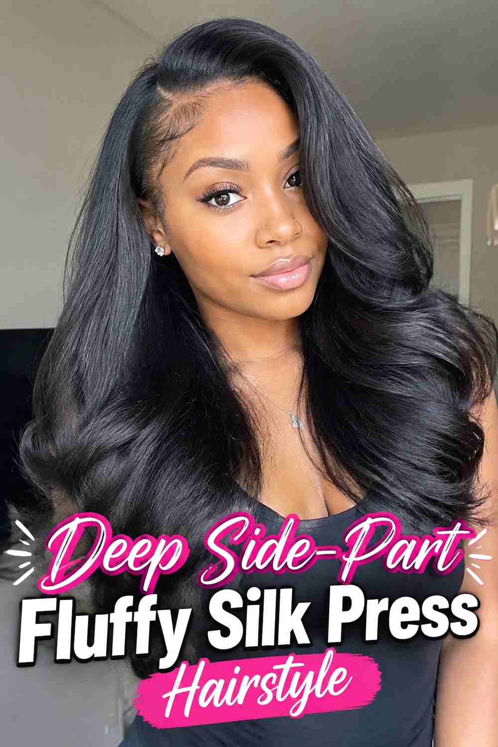 2. Deep Side Part Fluffy Silk Press Hairstyle