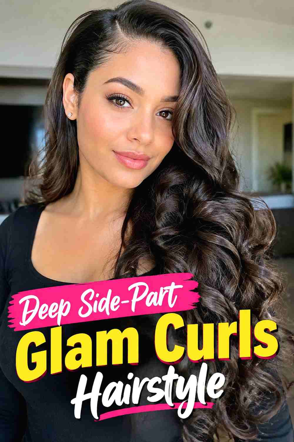 1. Deep Side Part Glam Curls Hairstyle