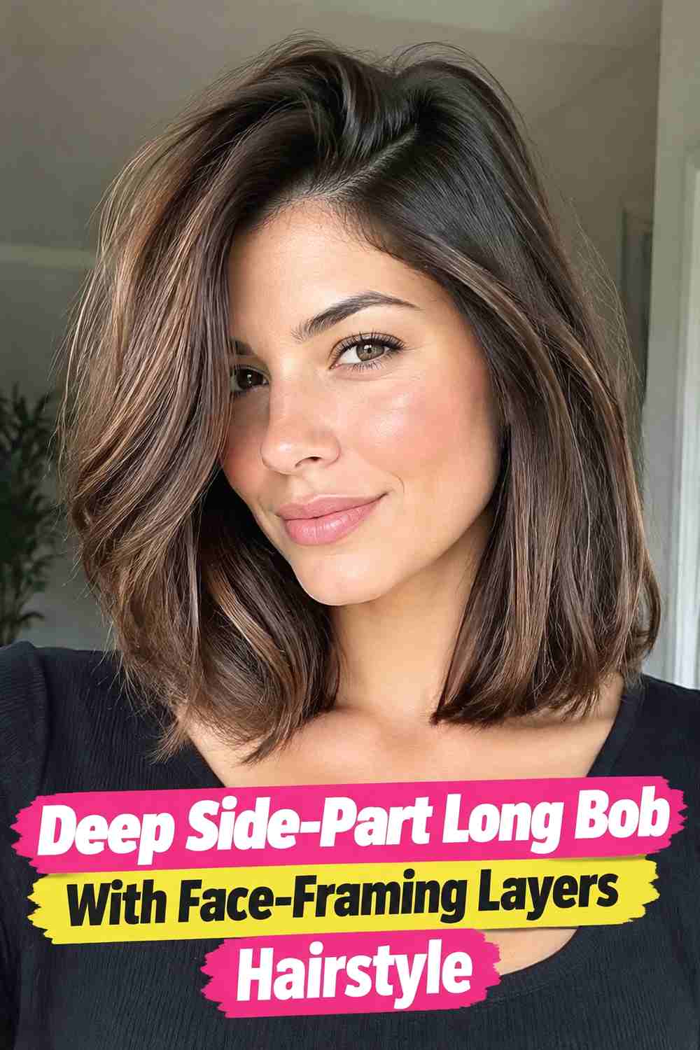 11. Deep Side Part Long Bob With Face Framing Layers Hairstyle