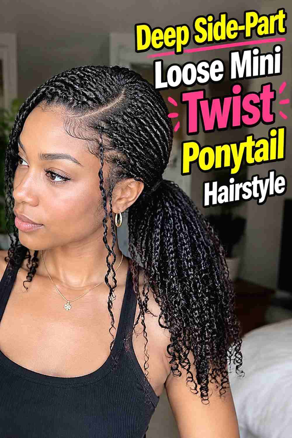 5. Deep Side Part Loose Mini Twist Ponytail Hairstyle