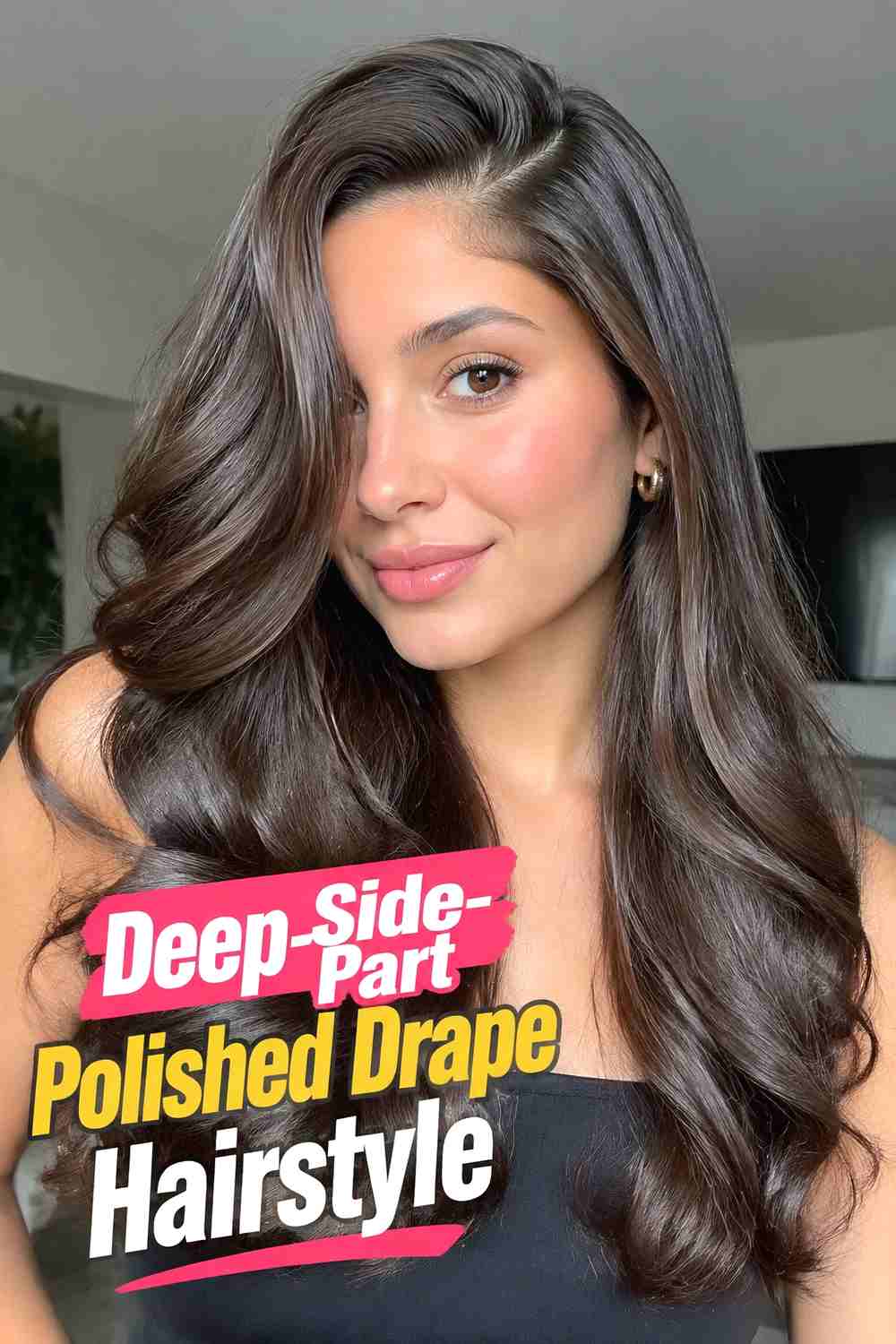 1. Deep Side Part Polished Drape Hairstyle