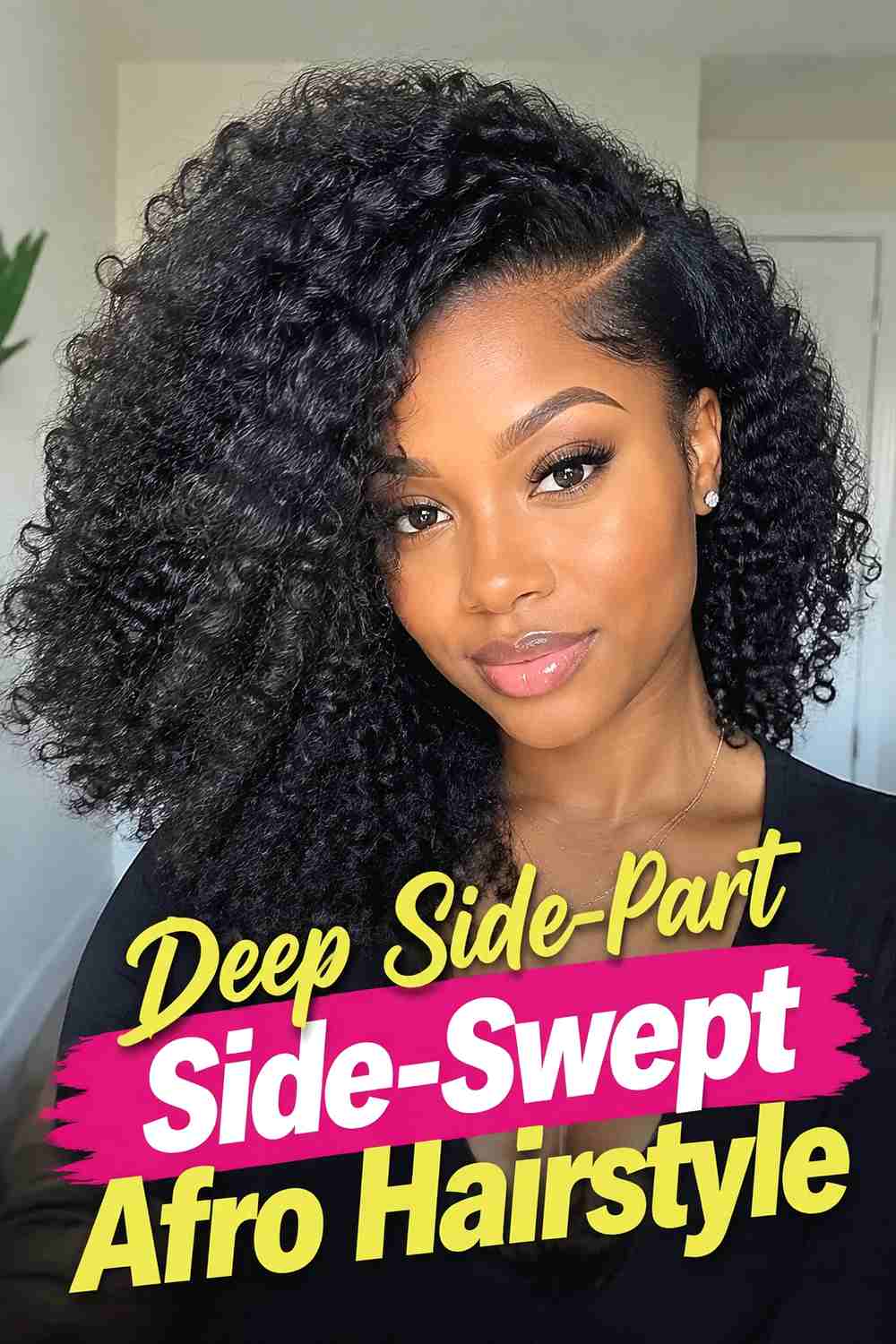 2. Deep Side Part Side Swept Afro Hairstyle