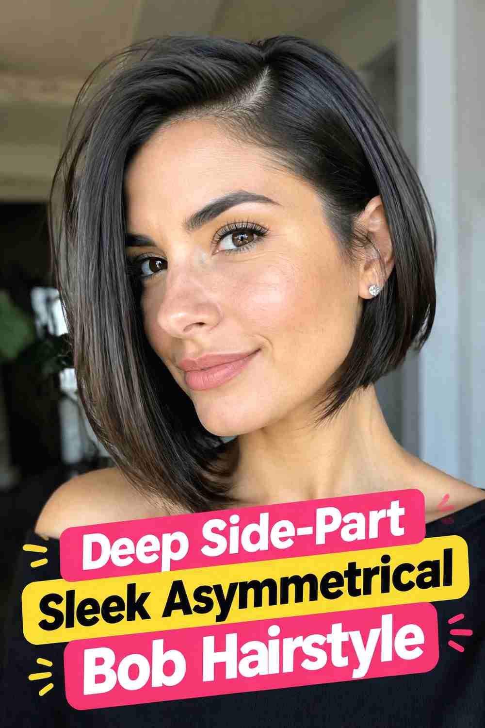 12. Deep Side Part Sleek Asymmetrical Bob Hairstyle