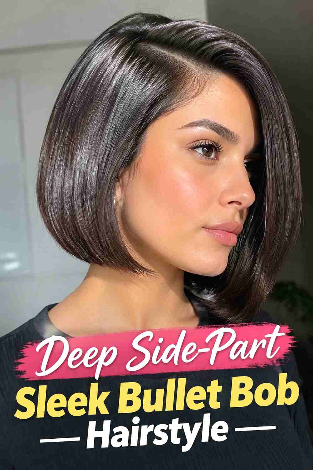 3. Deep Side Part Sleek Bullet Bob Hairstyle