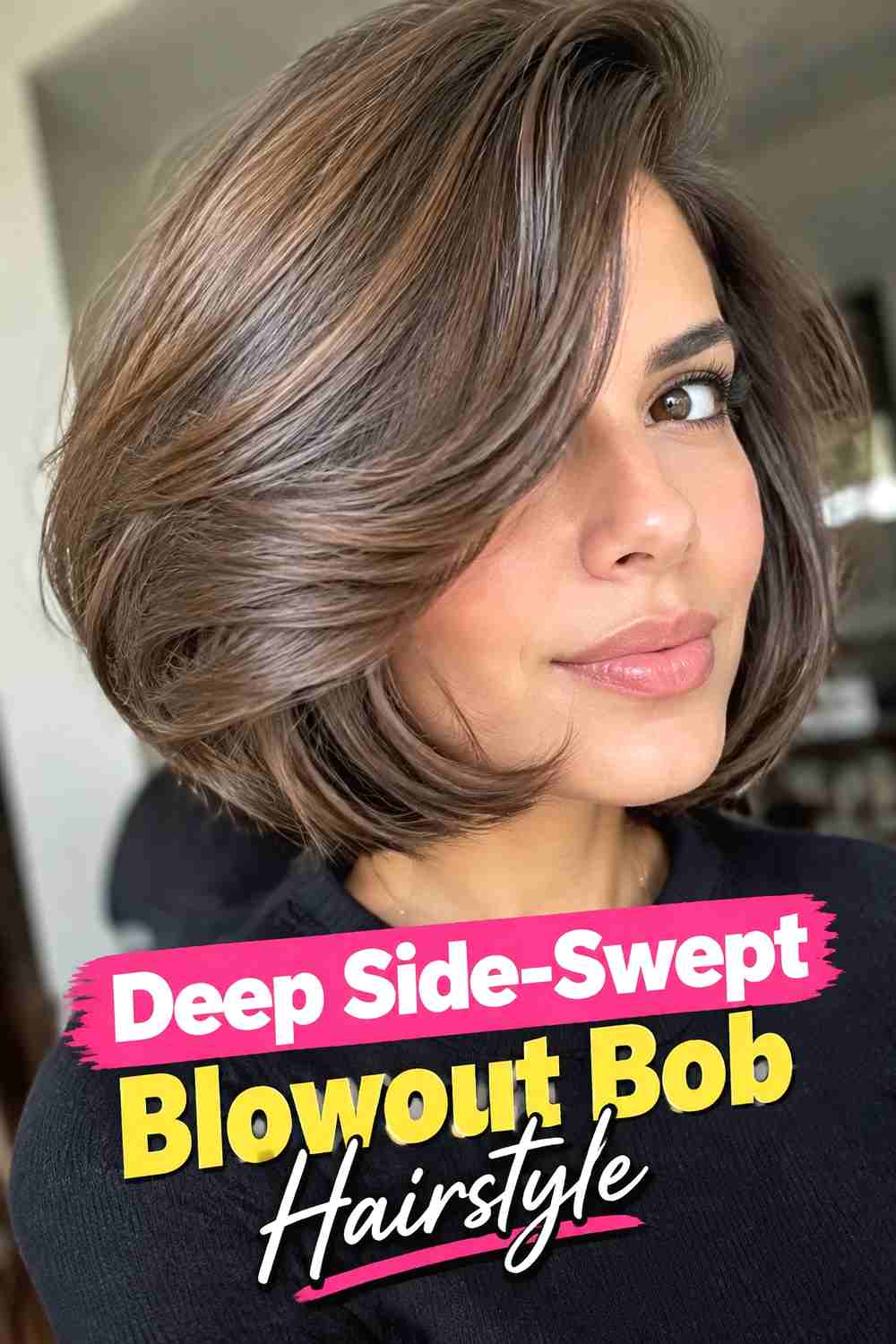 14. Deep Side Swept Blowout Bob Hairstyle