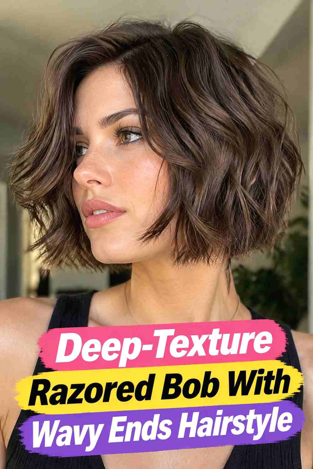 18. Deep Texture Razored Bob With Wavy Ends Hairstyle