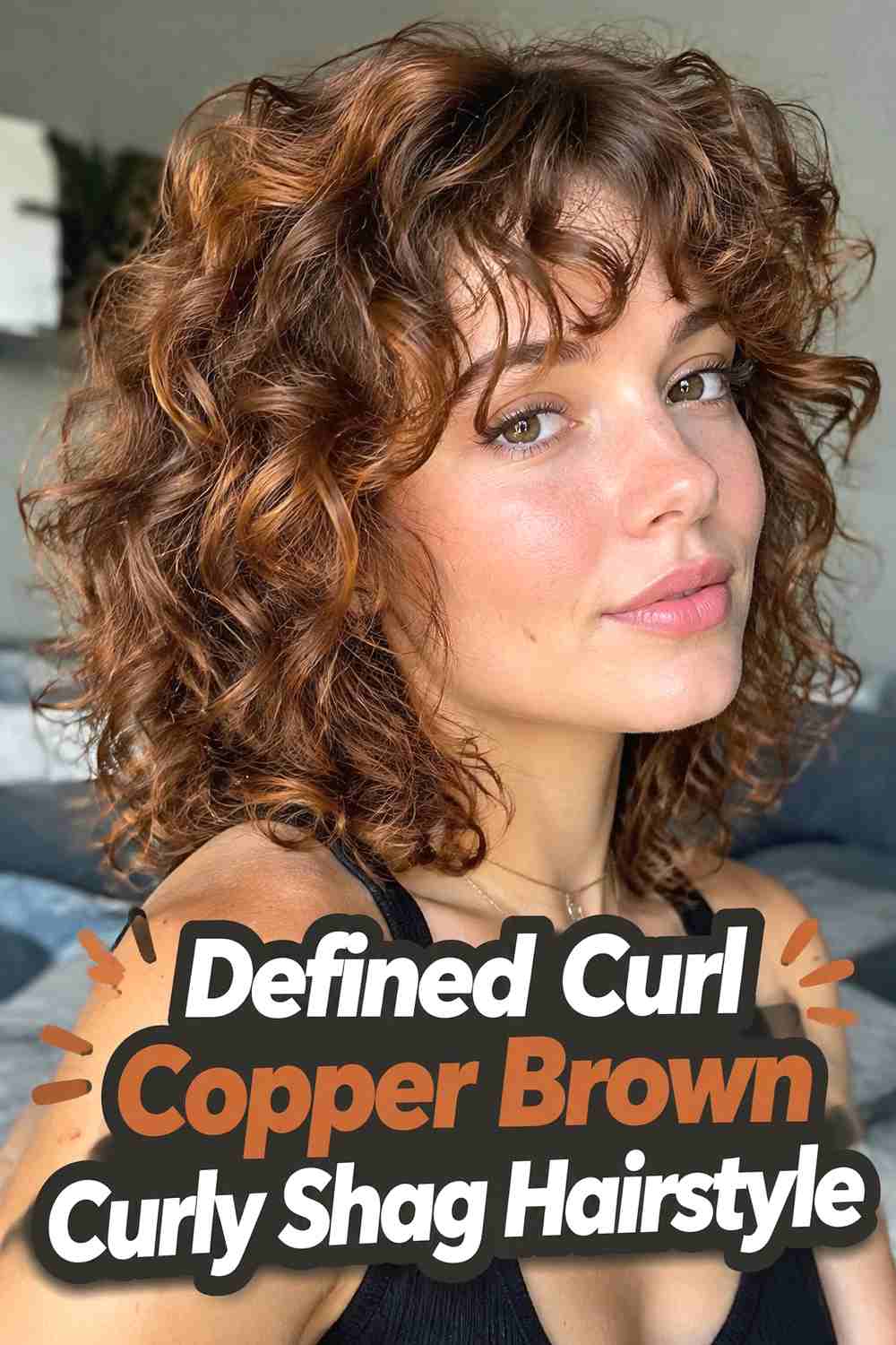 13. Defined Curl Copper Brown Curly Shag Hairstyle
