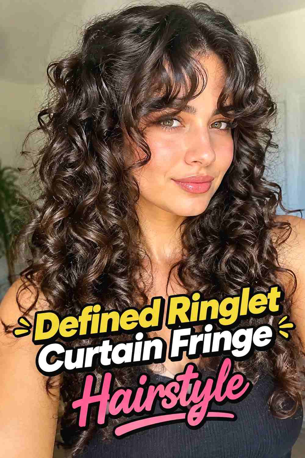 2. Defined Ringlet Curtain Fringe Hairstyle
