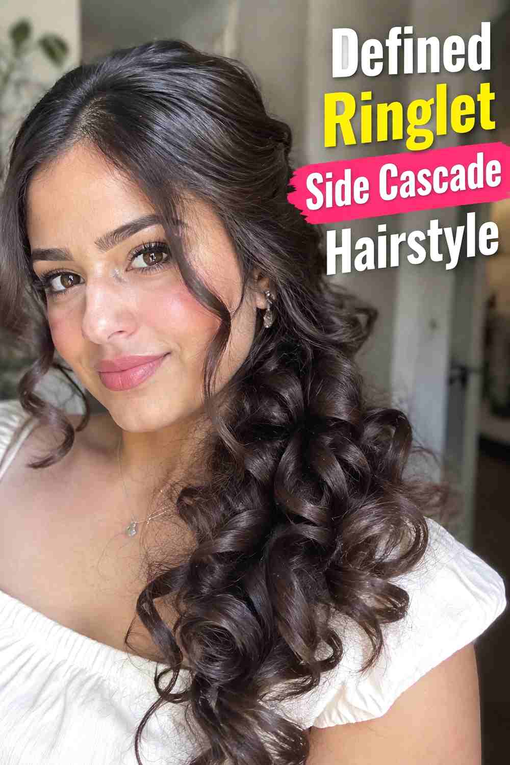 8. Defined Ringlet Side Cascade Hairstyle