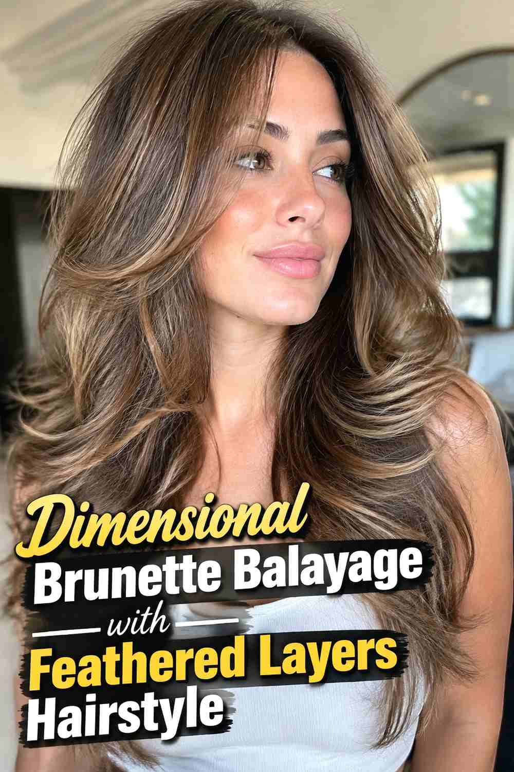 16. Dimensional Brunette Balayage With Feathered Layers Hairstyle