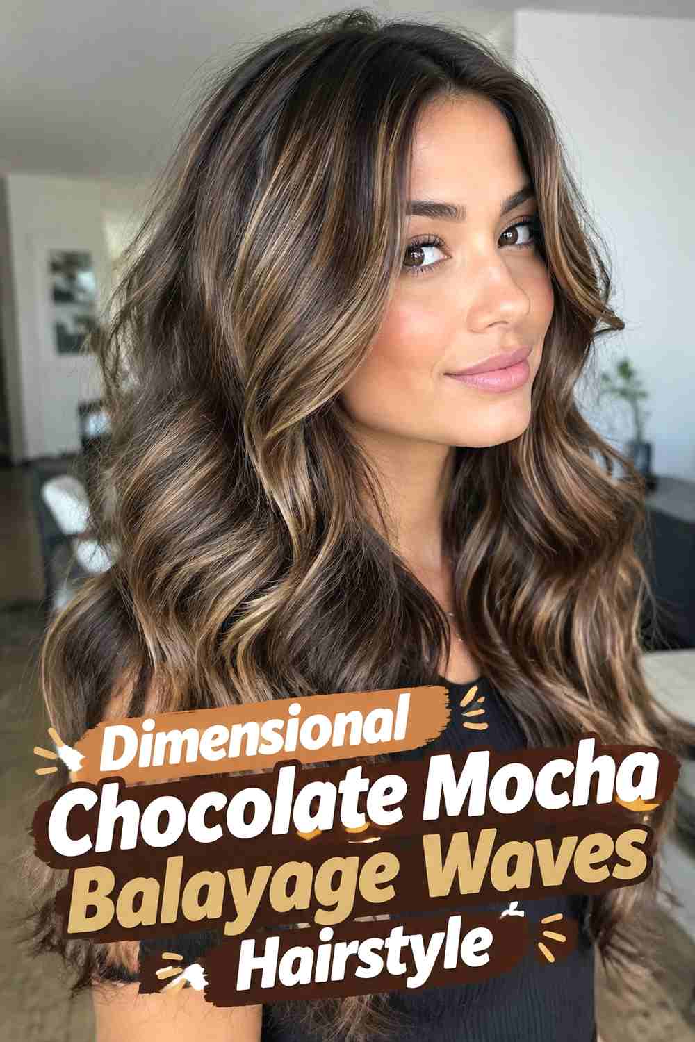 5. Dimensional Chocolate Mocha Balayage Waves Hairstyle