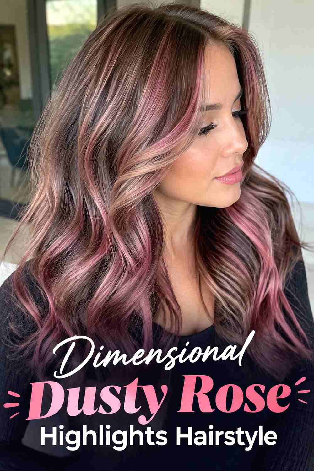 16. Dimensional Dusty Rose Highlights Hairstyle
