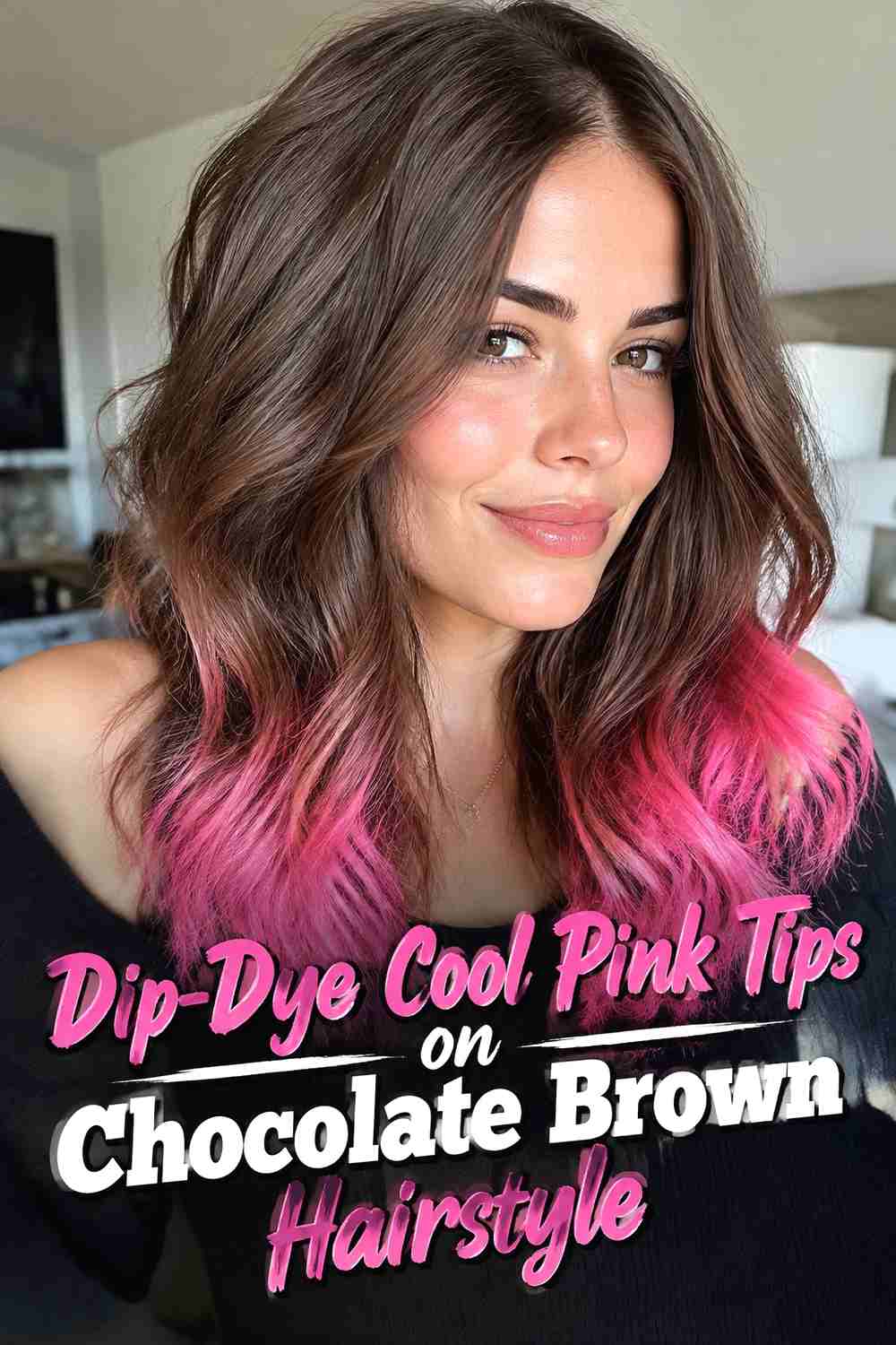 8. Dip Dye Cool Pink Tips On Chocolate Brown Hairstyle