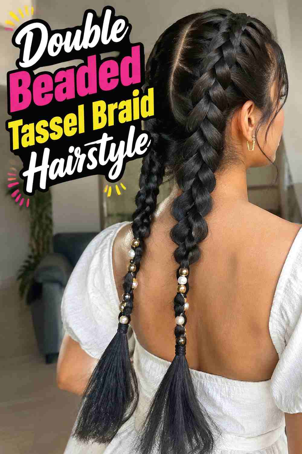 6. Double Beaded Tassel Braid Hairstyle