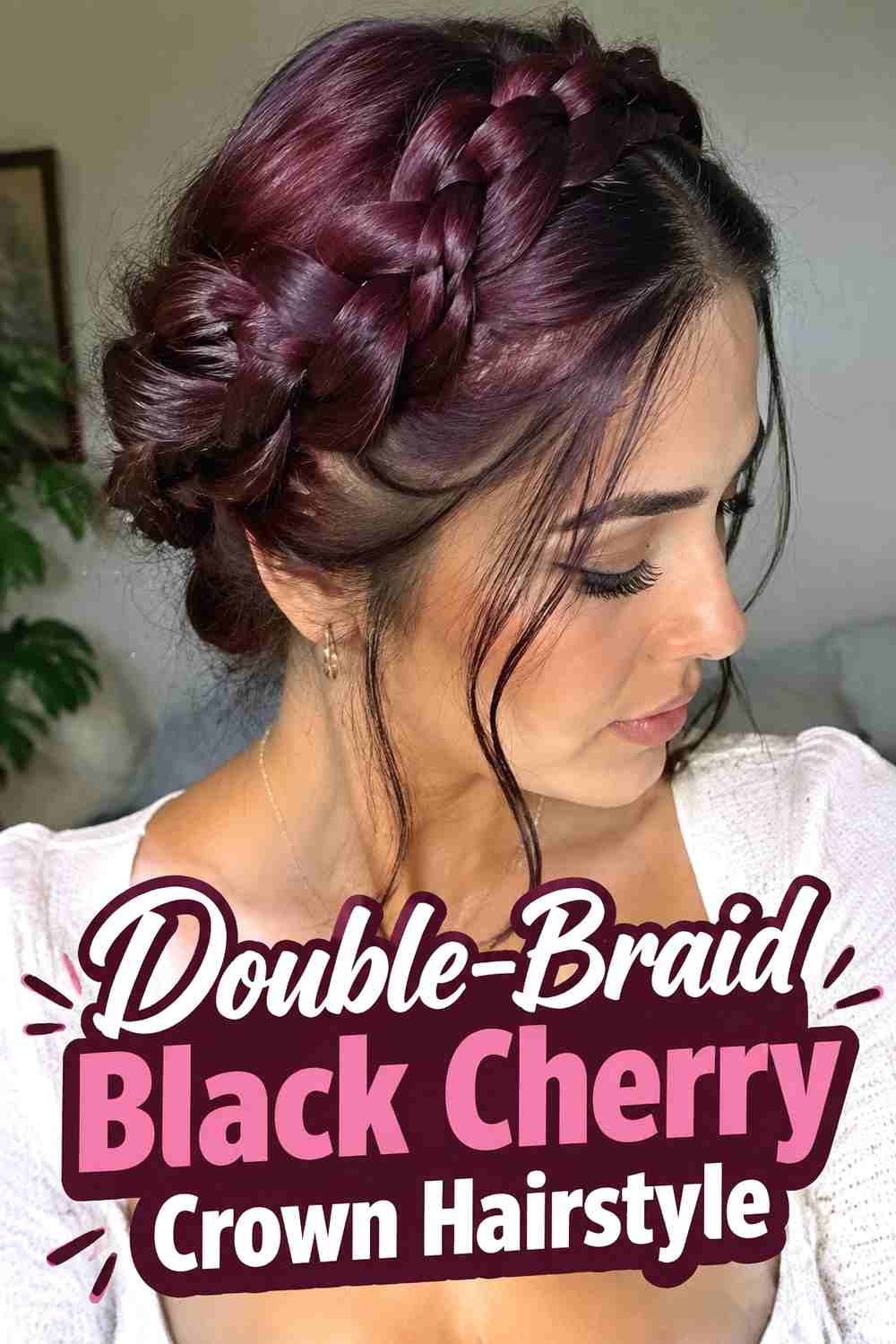 8. Double Braid Black Cherry Crown Hairstyle
