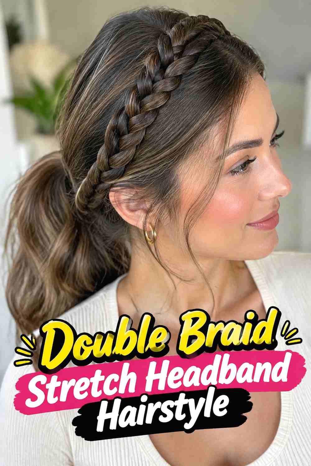 17. Double Braid Stretch Headband Hairstyle