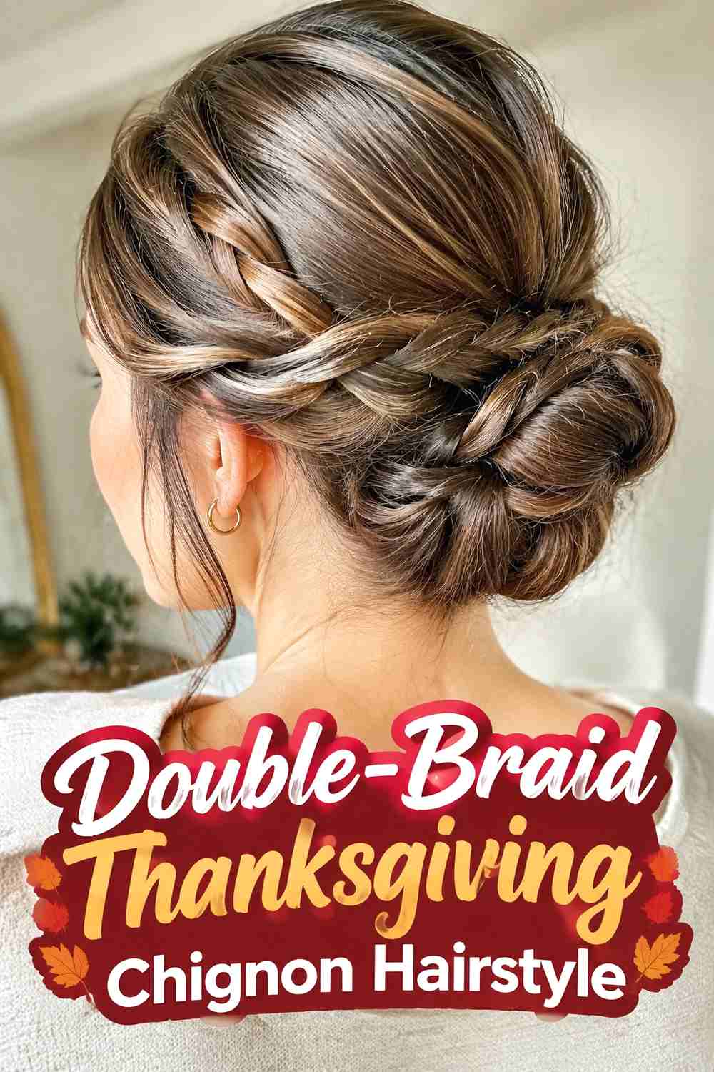5. Double Braid Thanksgiving Chignon Hairstyle