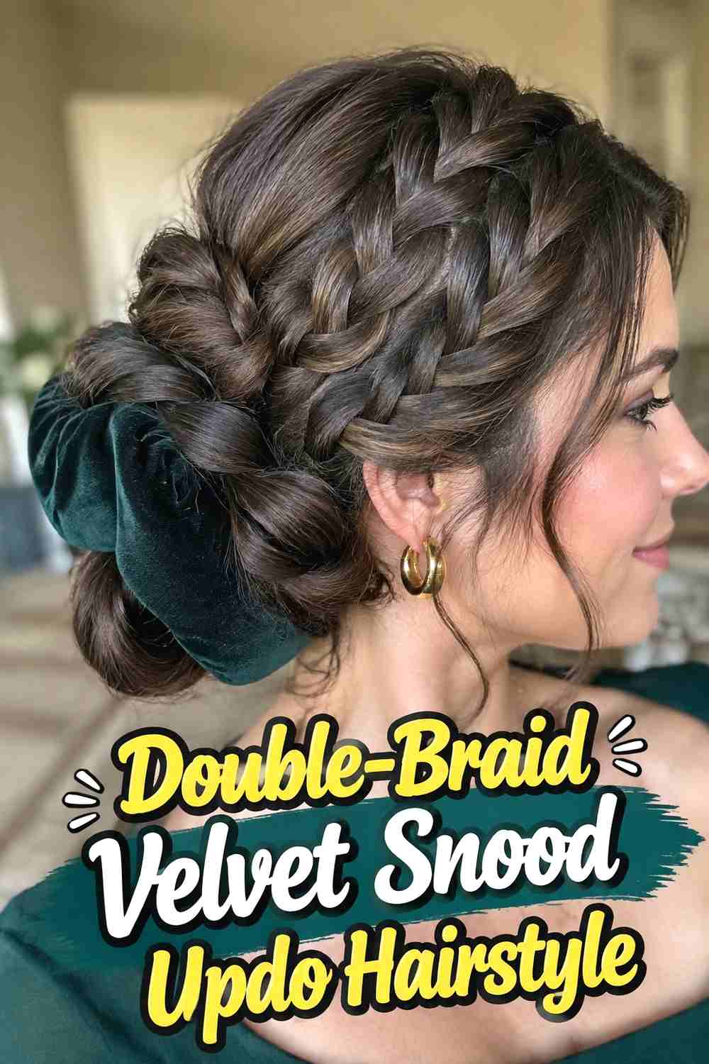 11. Double Braid Velvet Snood Updo Hairstyle
