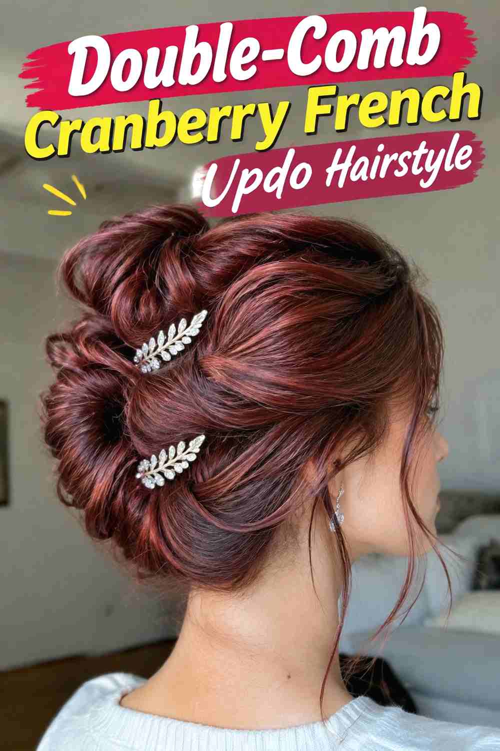 13. Double Comb Cranberry French Updo Hairstyle