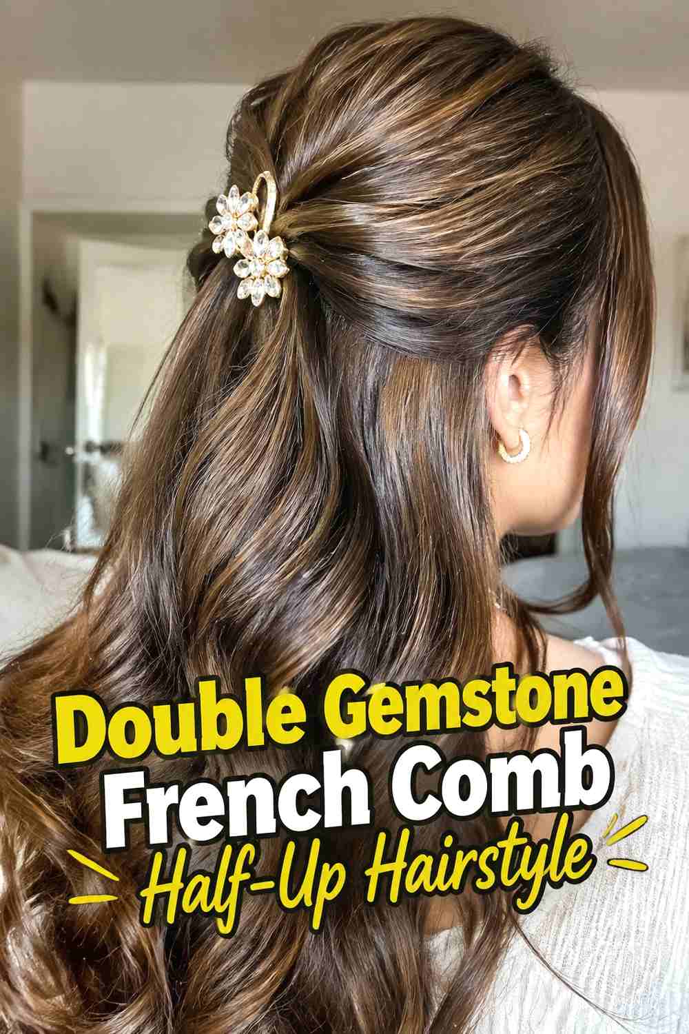 15. Double Gemstone French Comb Half Up Hairstyle
