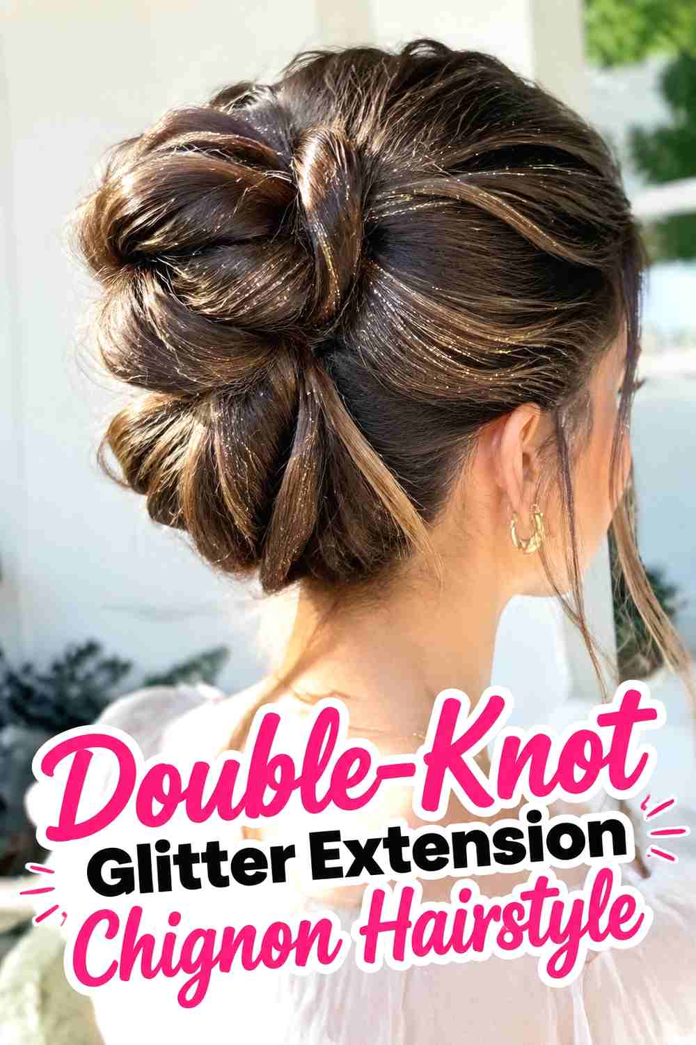 9. Double Knot Glitter Extension Chignon Hairstyle