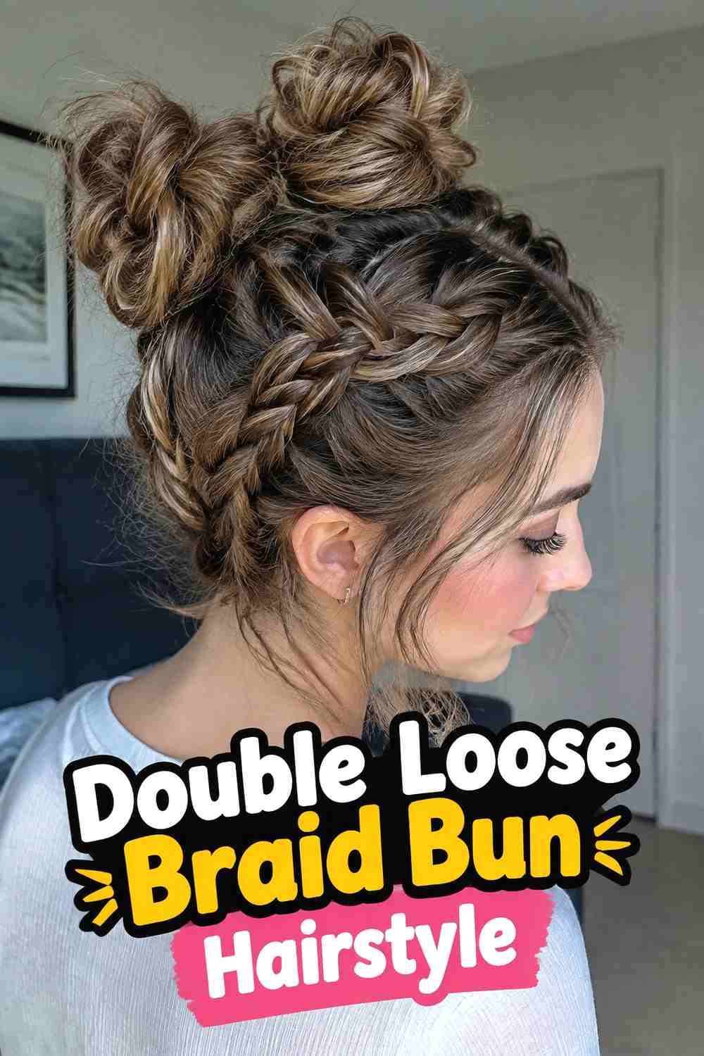 4. Double Loose Braid Bun Hairstyle