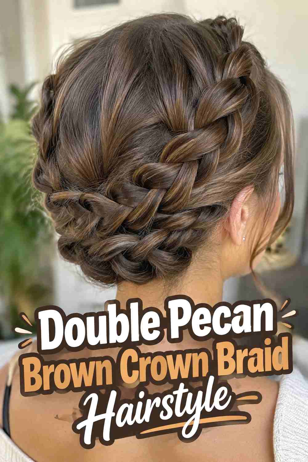 6. Double Pecan Brown Crown Braid Hairstyle
