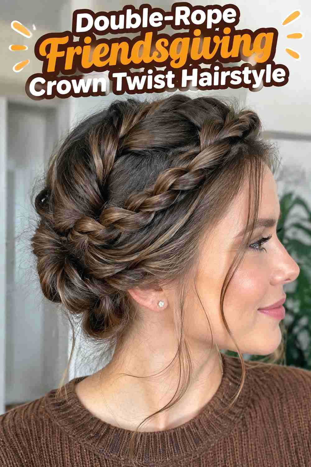 3. Double Rope Friendsgiving Crown Twist Hairstyle
