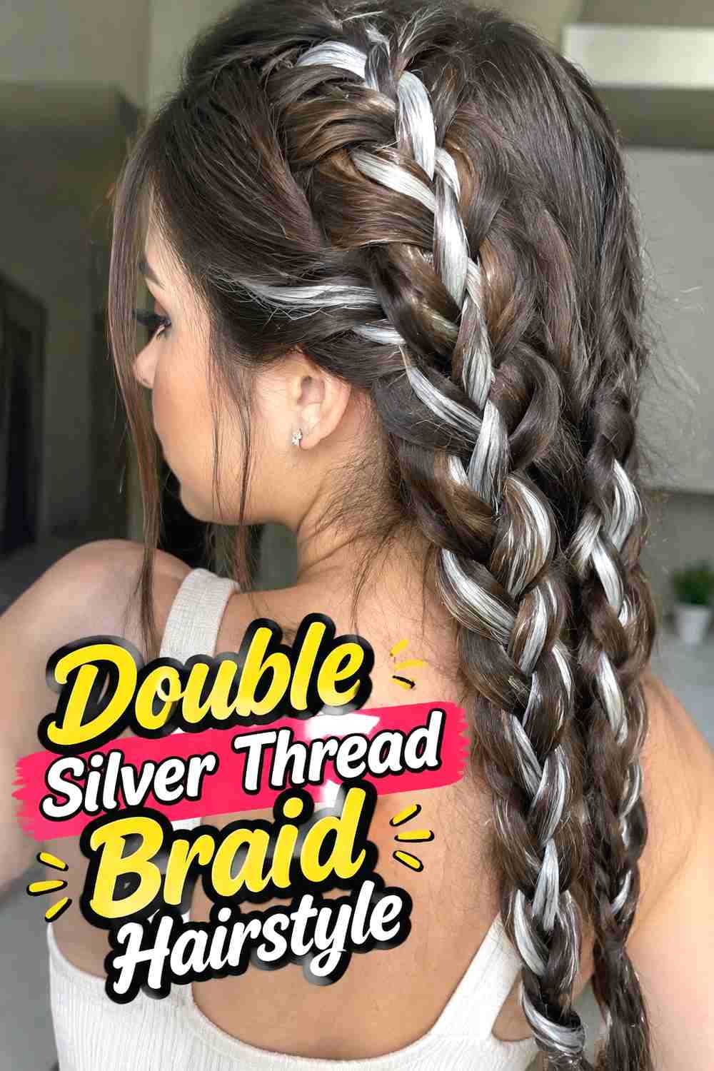 2. Double Silver Thread Braid Hairstyle